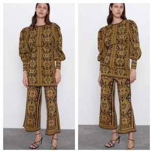 Zara jacquard mini dress and matching wide-leg trousers Large